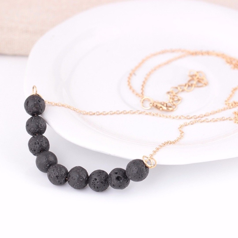 'Fire-Born' Lava Stone Beaded Gold Choker Necklace - Picture 4 of 6